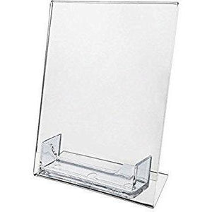 Acrylic 5" x 7" Slanted Sign Holder with Business Card Holder