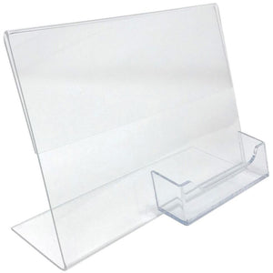 Acrylic 7" x 5" Slanted Sign Holder with Business Card Holder
