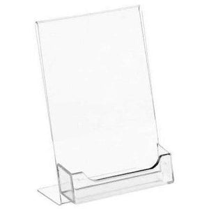 Acrylic 4" x 6" Slanted Sign Holder with Business Card Holder