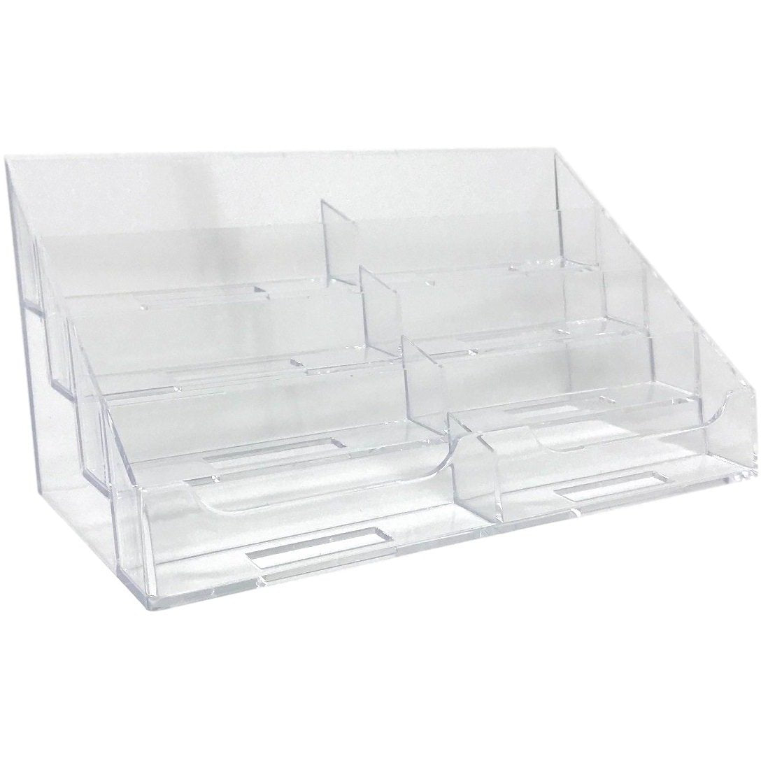 Business Card Holder with Lid, Desktop, 4-Pocket, Acrylic - Clear