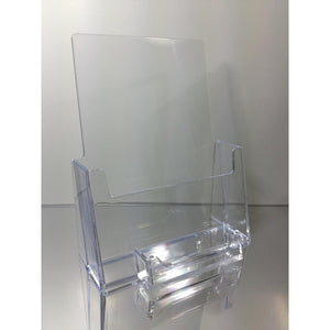 Clear Acrylic 5.5" x 8.5" Bi-Fold Countertop Brochure Holder with Business Card Holder