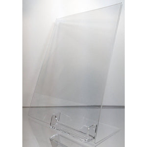 Acrylic 8-1/2" x 11" Slanted Sign Holder with Business Card Holder