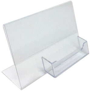 Acrylic 6" x 4" Slanted Sign Holder with Business Card Holder